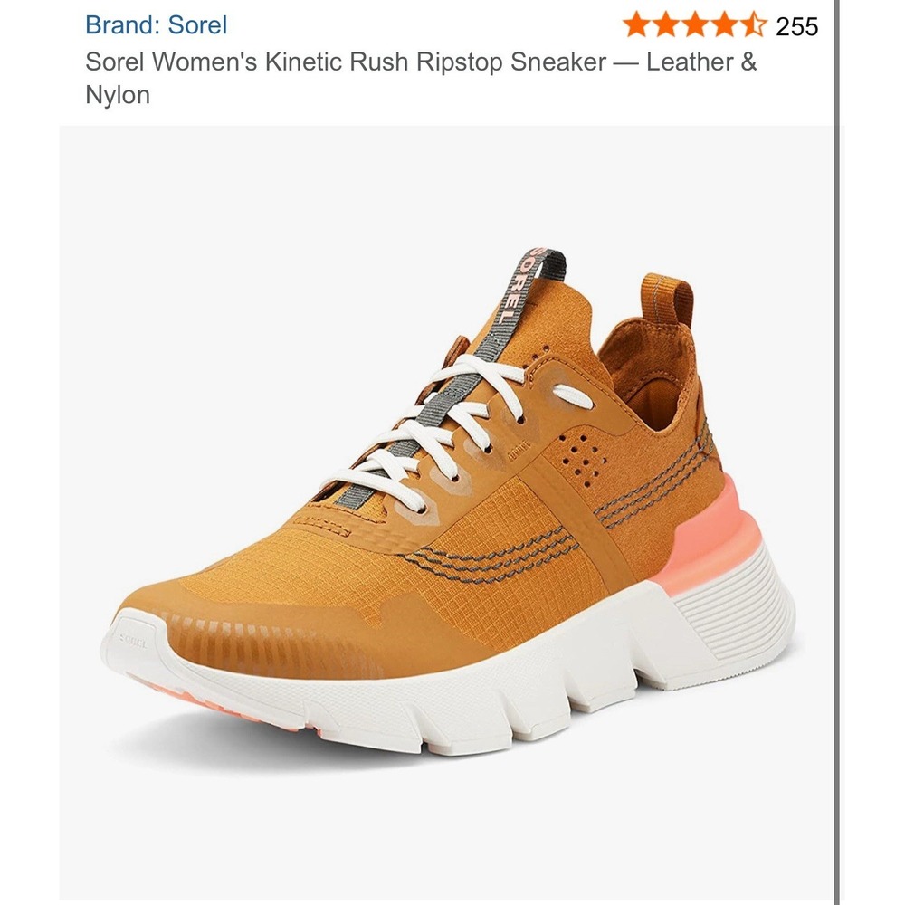 Sorel Kinetic Rush Ripstop Fabric Sneakers in Camel Brown/Pink Size 9.5 Leather‎